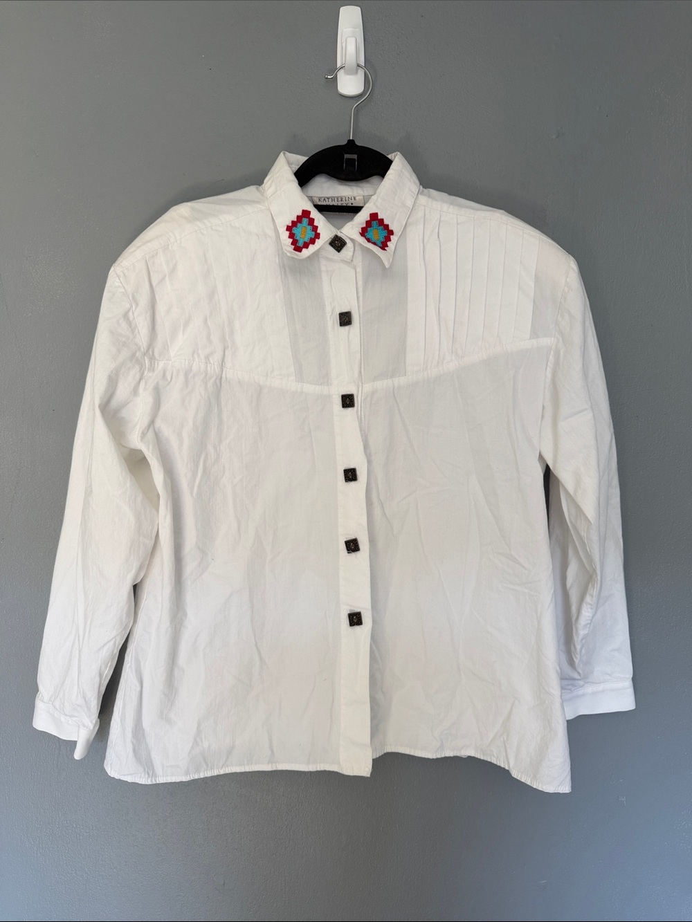 VTG Women's 80s/90s Southwestern Boho Embroidered Button Up Shirt Blouse 11/12